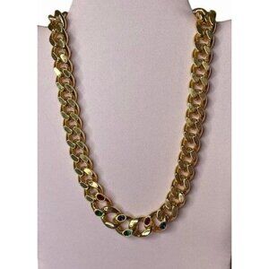 Gold Chunky Link Necklace with Center Stones